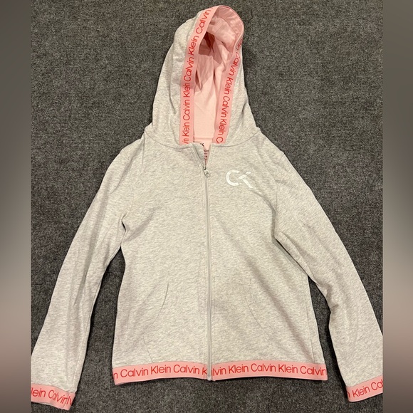Calvin Klein Long Sleeve shirt on a zipper with a hood size 12/14 girls - Picture 1 of 7